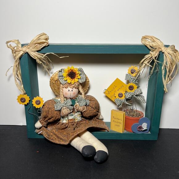 Rustic Farmhouse Doll Display Shadow Box Sunflower Country Decor - Picture 2 of 9